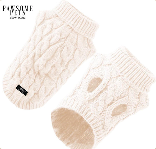 Extra Warm Cable Knit Pet Sweater – White