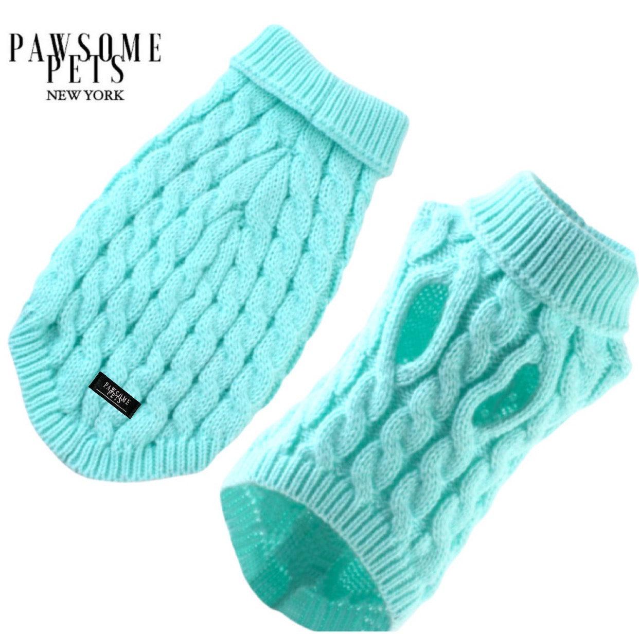 Extra Warm Cable Knit Pet Sweater – Mint Green