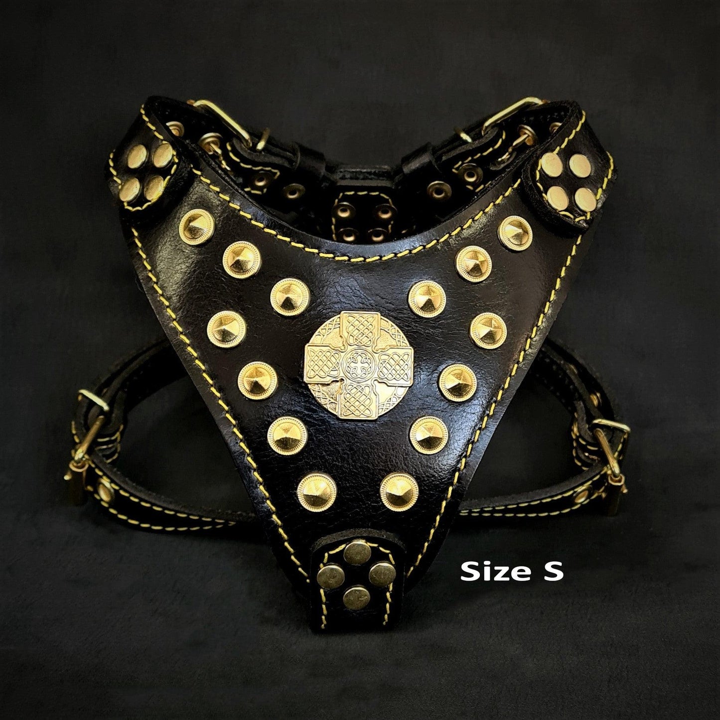 The "Maximus" harness Black & Gold Small to Medium Size