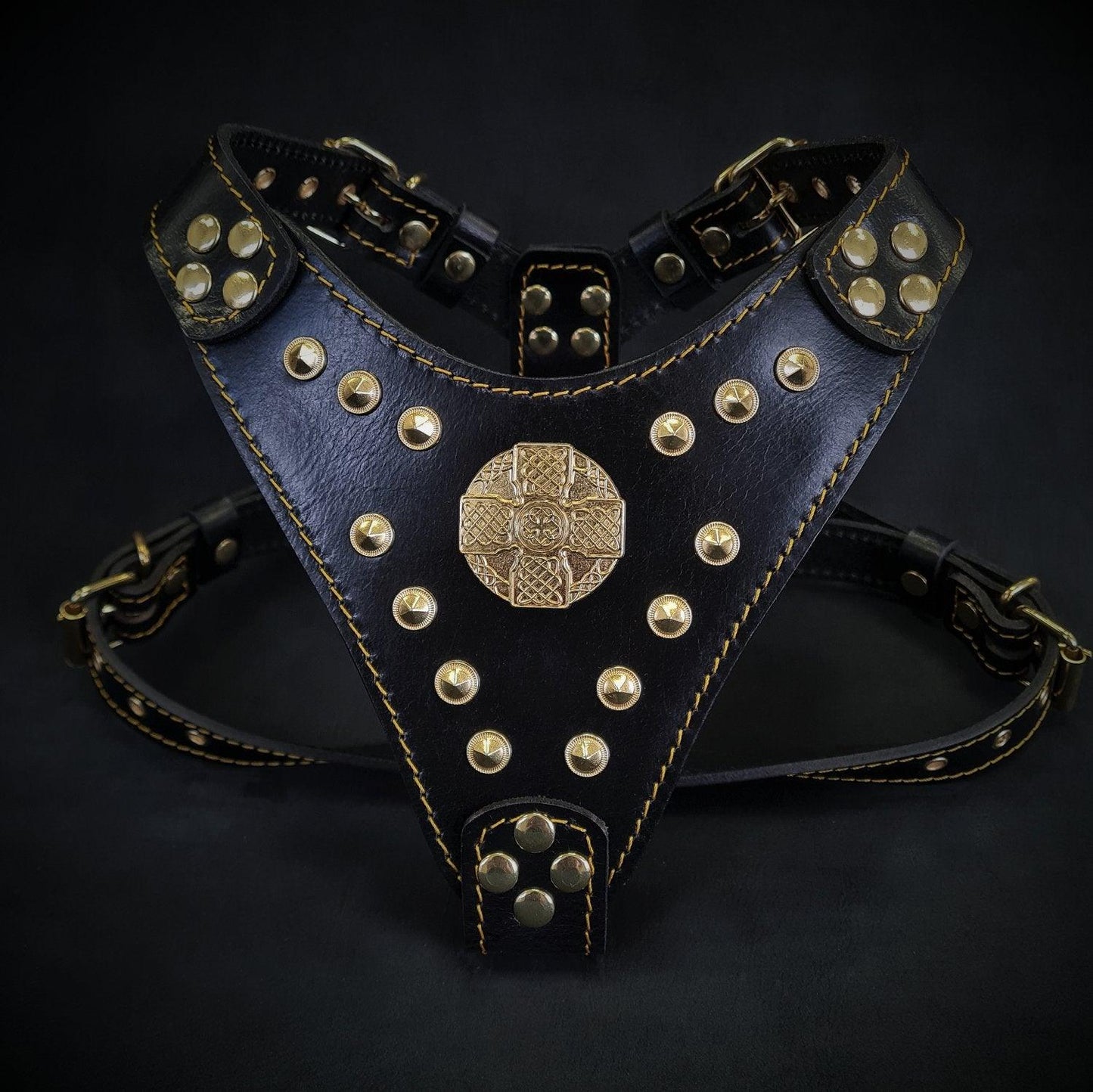 The "Maximus" harness Black & Gold Small to Medium Size